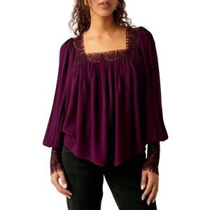Free People Flutter by Lace Blouse in Potent Purple Size Medium